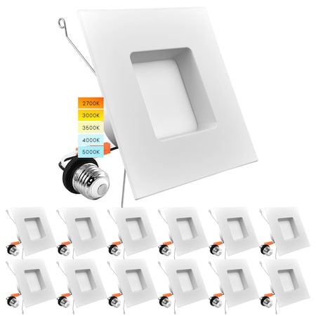 Luxrite 5"/6" Square LED Recessed Can Light 5 CCT 2700K-5000K 12.5W (90W Equivalent) 1100LM Dimmable 12-Pack LR23789-12PK